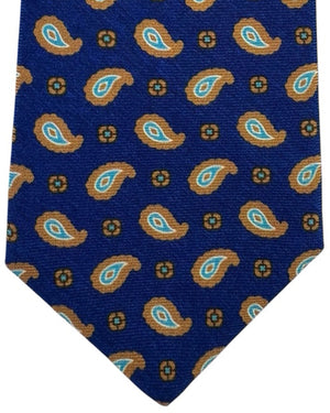 Kiton Sevenfold Tie Royal Blue Olive Paisley