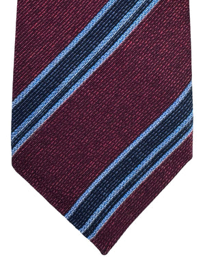 Kiton Sevenfold Tie Bordeaux Navy Blue Stripes