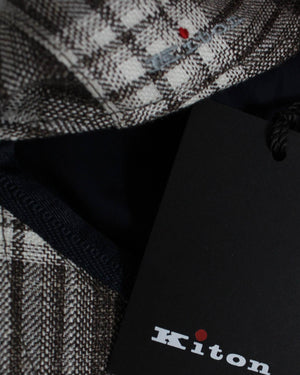 Kiton Flat Cap Cashmere Wool Brown White Plaid
