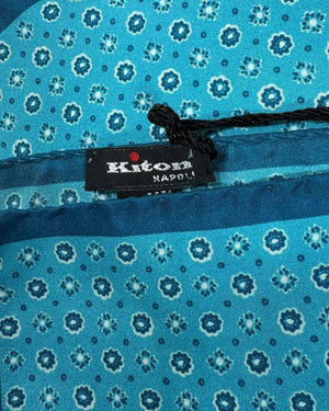 Kiton Silk Pocket Square Teal Design