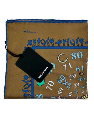 Kiton Silk Pocket Square Brown Number & Charms Novelty