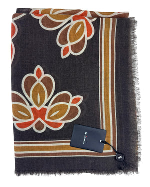 Kiton Cashmere Scarf Brown Floral