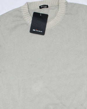 Kiton Sweater White Gray Cashmere Silk Crewneck - EUR 50/ M SALE