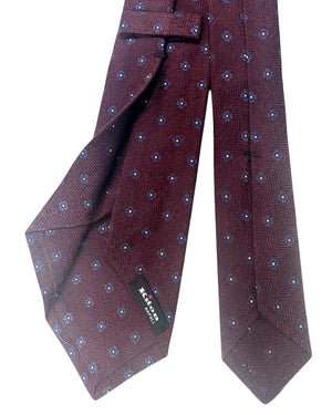 Kiton Sevenfold Tie Maroon Mini Flowers Design- Wool Silk