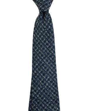 Kiton Sevenfold Tie Gray Midnight Blue Houndstooth - Wool Silk