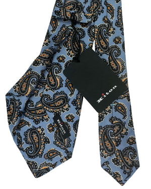 Kiton Sevenfold Tie Periwinkle Blue Gray Peach Paisley