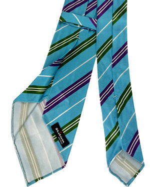 Kiton Unlined Tie Aqua Stripes - Sevenfold