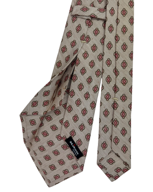Kiton Sevenfold Silk Tie Gray Pink Quatrefoil Design