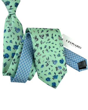 Leonard Paris Tie Mint Green Blue Rose Garden