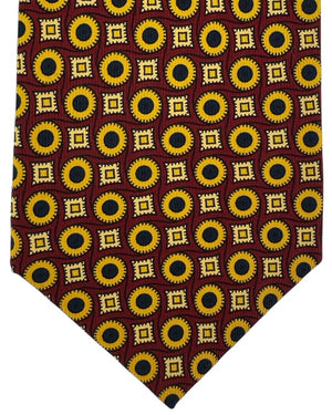 E. Marinella Silk Tie Maroon Orange Pattern - Wide Necktie