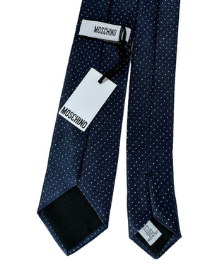 Moschino Silk Tie Midnight Blue Silver Micro Dots SALE