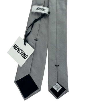Moschino Silk Tie Solid Gray & Logo