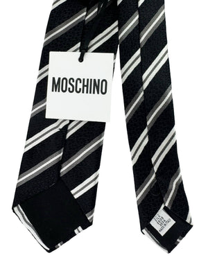 Moschino Tie Black Gray Silver Stripes