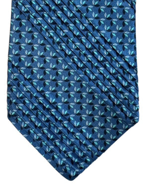 Vitaliano Pancaldi Pleated Silk Tie Midnight Blue Leaf Floral