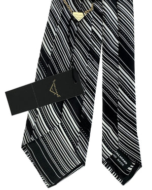 Vitaliano Pancaldi Pleated Silk Black and Gray Monochrome Stripe