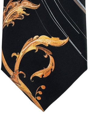 Vitaliano Pancaldi Silk Tie Black Baroque with Pinstripes