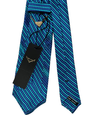 Vitaliano Pancaldi Pleated Silk Tie Aqua Blue Stripes