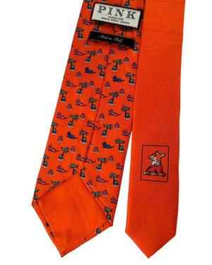 Thomas Pink Tie Bright Orange Lion Novelty Design - Hand Made In Italy