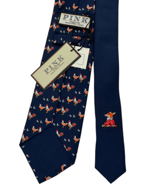 Thomas Pink Tie Navy Rooster Novelty Design