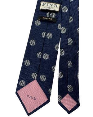 Thomas Pink Tie Navy Blue Textured Polka Dots FINAL SALE