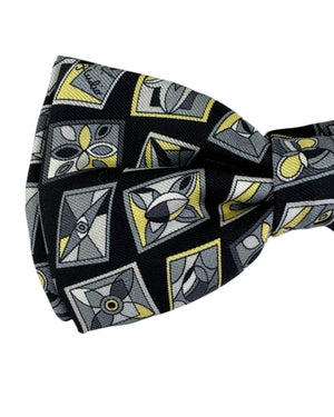 Emilio Pucci Silk Bow Tie Gray Black Yellow Geometric Flowers - Pre-Tied Bowtie SALE