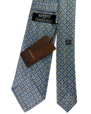 Stefano Ricci Silk Tie Blue Gold Micro Floral Grid Pattern