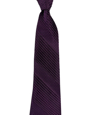 Stefano Ricci Pleated Silk Tie Purple Micro Floral Geometric Pattern