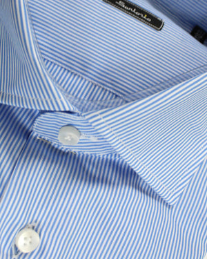 Genuine Dress Shirt White Navy Stripes