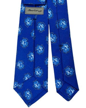 Sartorio Napoli Sevenfold Tie Royal Blue Floral Pattern