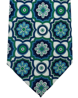 Sartorio Napoli Sevenfold Tie Green Blue White Ornamental Tile Design