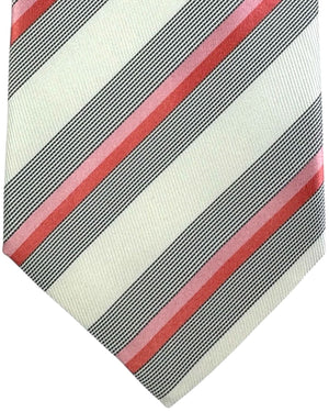 Valextra Silk Tie White Pink Black Stripes - Wide Necktie FINAL SALE