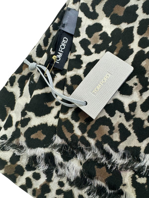 Tom Ford Scarf Beige Brown Black Leopard Design