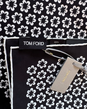 Tom Ford Silk Pocket Square Black and White Floral Repeat
