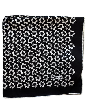 Tom Ford Silk Pocket Square Black White Geometric Flowers
