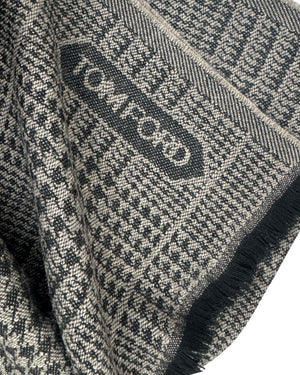 Tom Ford Wool Scarf Glen Check Black Silver