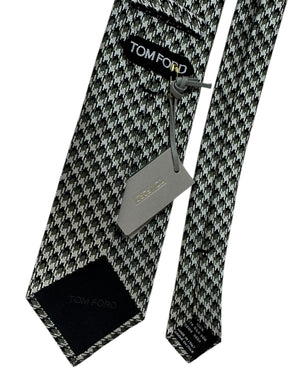Tom Ford Necktie Forest Green Black Silver Houndstooth