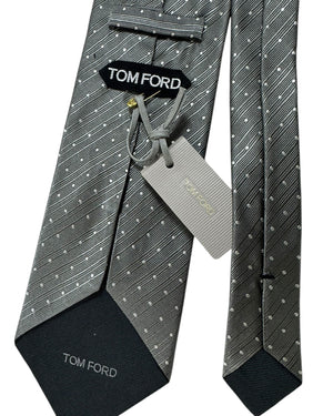 Tom Ford Tie Gray Silver Mini Dots - Wide Necktie