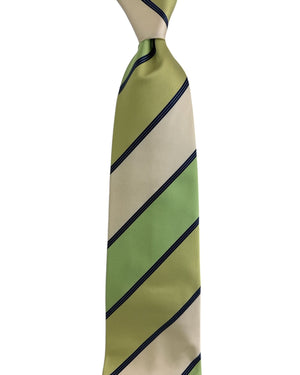 Valextra Tie Lime Green Navy Stripes Design - Wide Necktie BLACK FRIDAY SALE
