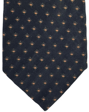 Valextra Silk Tie Black With Orange Emblem - Wide Necktie