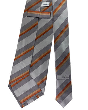 Valextra Silk Tie Grey Stripe with Brown Accents- Wide Necktie