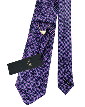 Vitaliano Pancaldi Pleated Silk Tie Purple Geometric Design