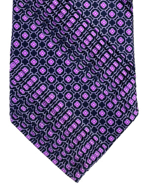 Vitaliano Pancaldi Pleated Silk Tie Purple Geometric Design