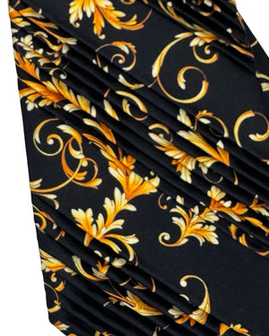 Vitaliano Pancaldi Pleated Silk Tie Black Gold Baroque