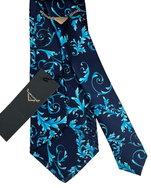 Vitaliano Pancaldi Pleated Silk Tie Midnight Blue Aqua Baroque