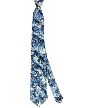 Vitaliano Pleated Silk Tie Blue Floral
