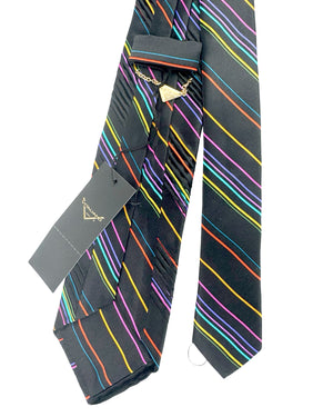 Vitaliano Pancaldi Pleated Silk Tie Black Multi Color Stripes