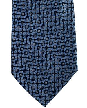 Ermenegildo Zegna Silk Tie Blue Geometric Medallion Pattern- Narrow Cut