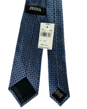 Ermenegildo Zegna Silk Tie Blue Geometric Medallion Pattern- Narrow Cut