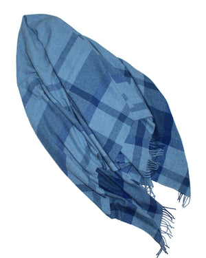 Ermenegildo Zegna Throw Blanket Blue Plaid - Wool Alpaca Cashmere SALE