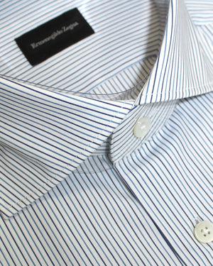 Ermenegildo Zegna Dress Shirt White Navy Blue Stripes 39 - 15 1/2